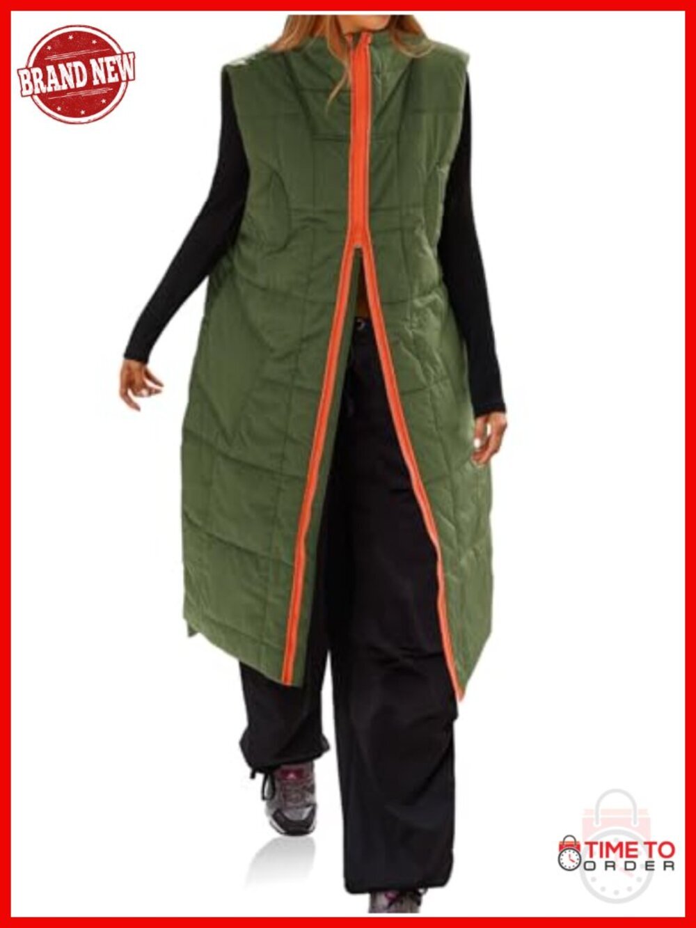 Womens Long Quilted Puffer Vest Lightweight Sleeveless Winter Jacket Side Slit